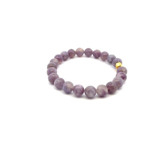 24K Gold Money Bag Stretchable Bracelet Gemstone Purple Tourmaline 8mm Size 6.5" - Picture 2 of 5